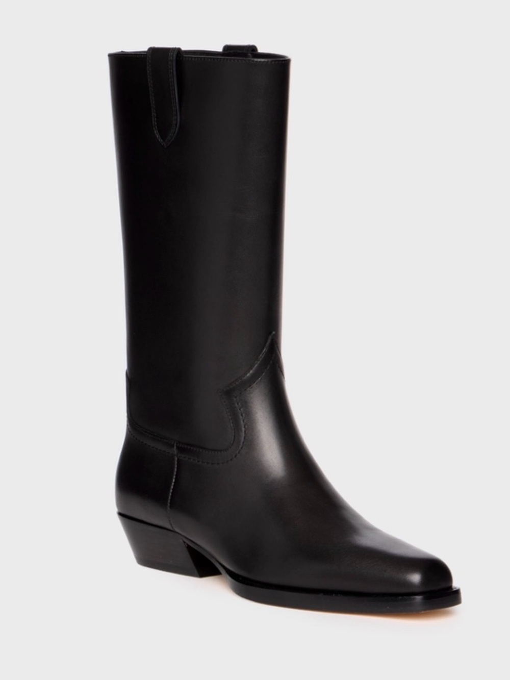 PAIGE “Goldie” Black Leather Mid-Calf Riding Boot